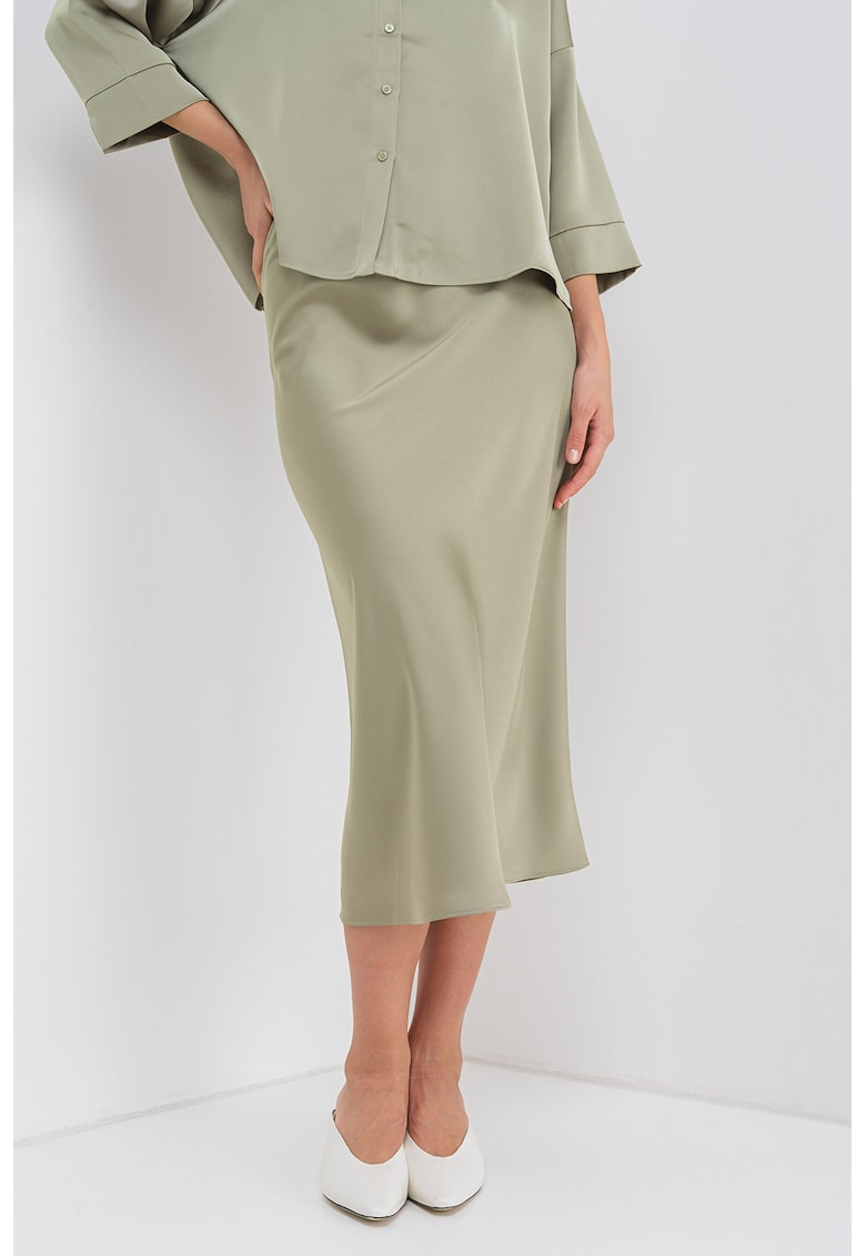 Fusta midi din satin - Verde pal
