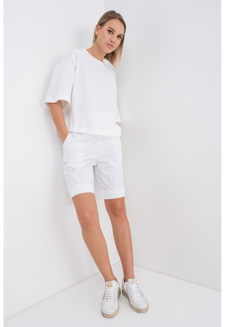 Tricou de bumbac cu maneci cazute - Alb