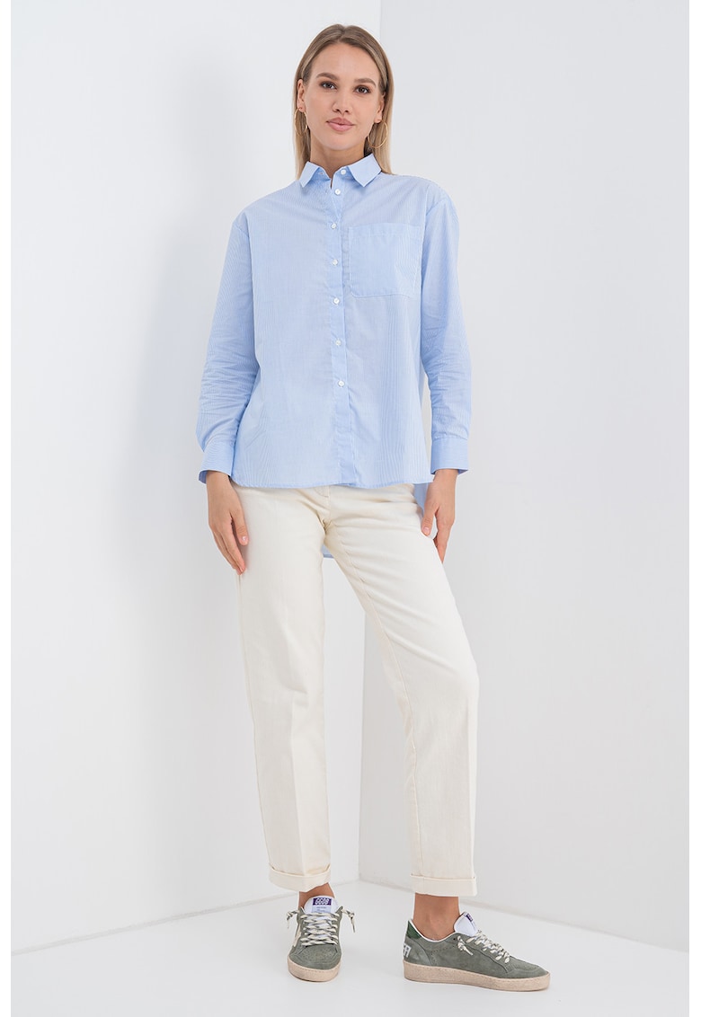 Camasa de bumbac cu buzunar pe piept - Alb/Albastru deschis