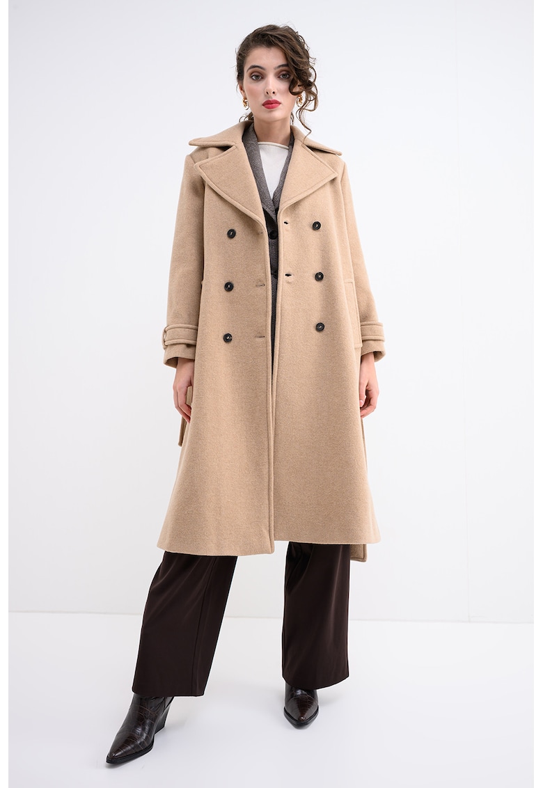 Palton din amestec de lana cu revere decupate supradimensionate
