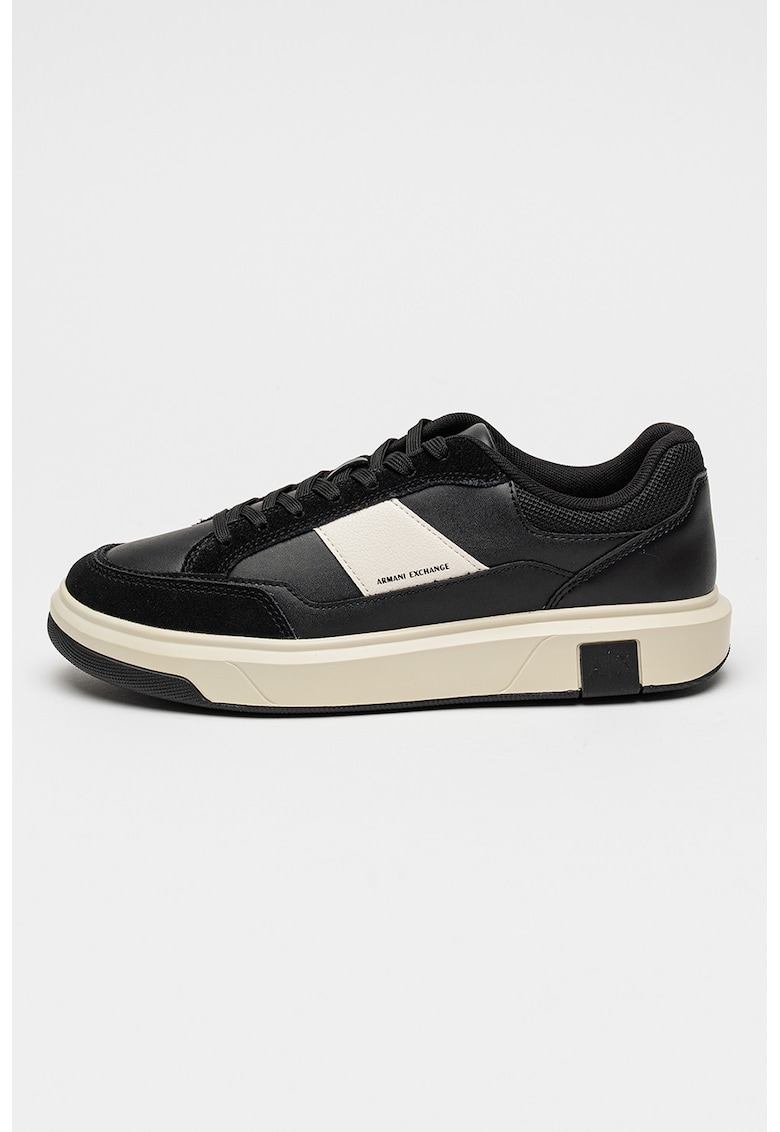 Pantofi sport low-cut cu garnituri de piele intoarsa - Negru/Alb murdar