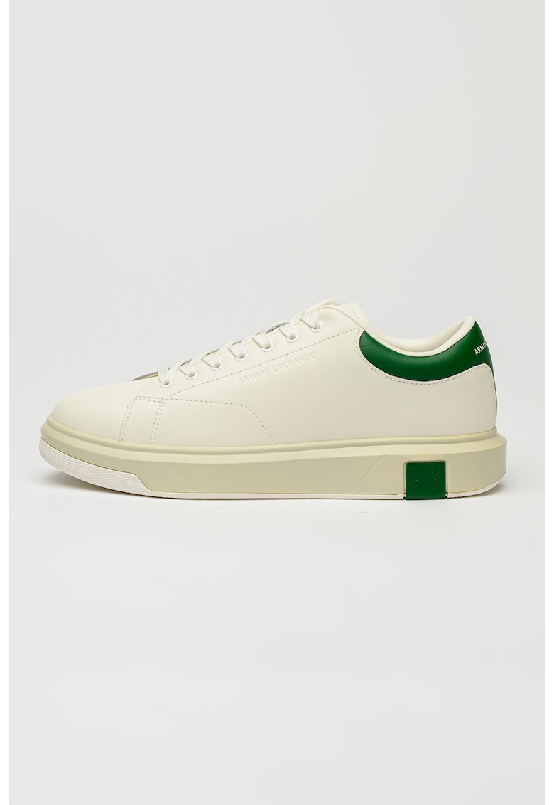 Pantofi sport din piele cu model uni - Alb/Verde