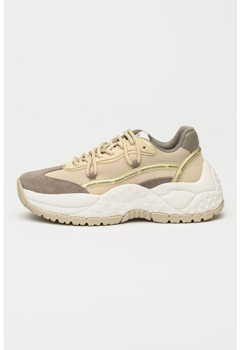 Pantofi sport cu garnituri de piele intoarsa - Maro deschis/Maro taupe deschis