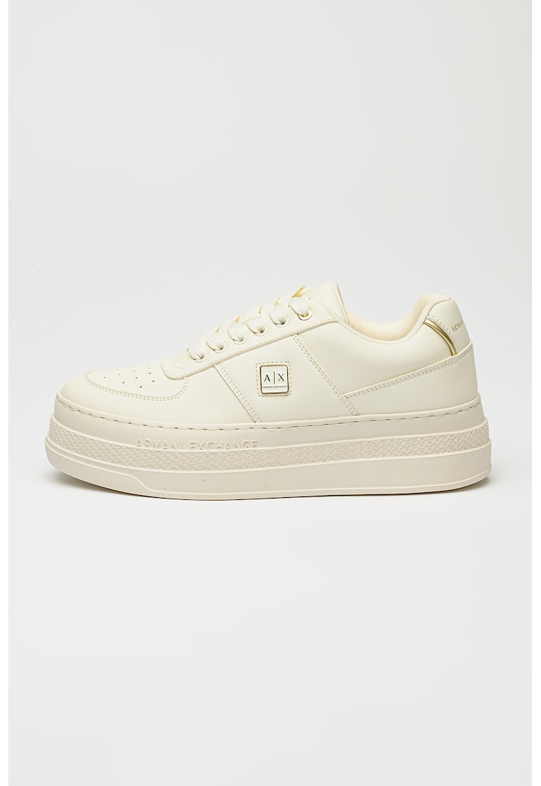 Pantofi sport flatform de piele ecologica - Alb fildes
