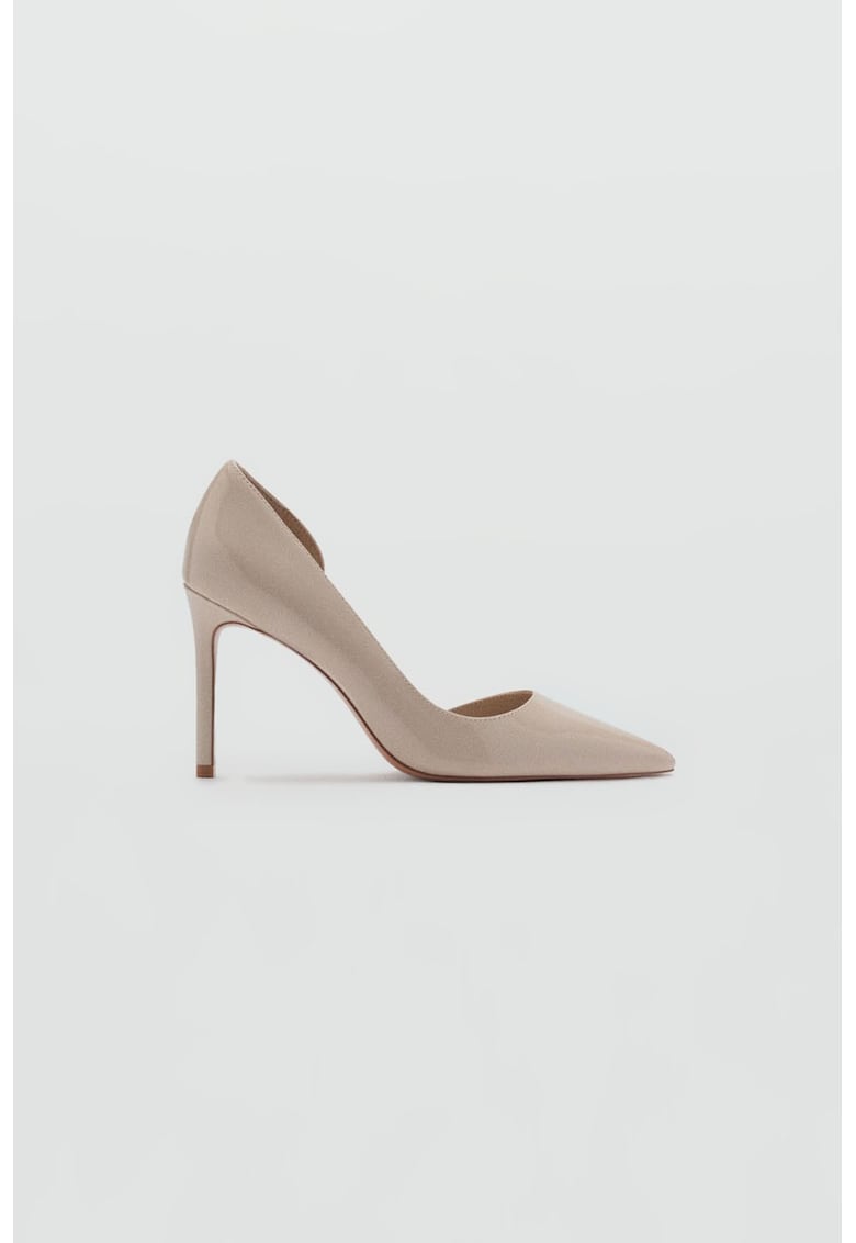 Pantofi stiletto din piele ecologica lacuita - Maro taupe deschis