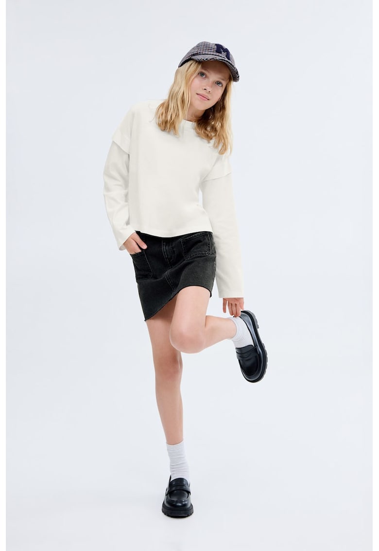 Fusta dreapta din denim cu terminatie nefinisata