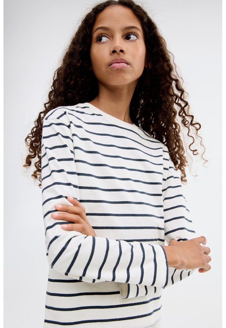 Bluza din bumbac cu dungi - Albastru inchis/Alb optic