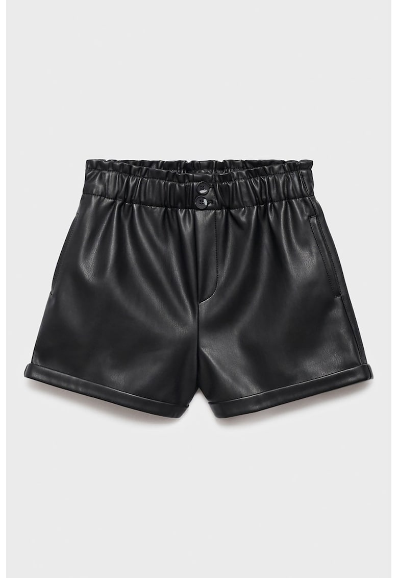 Pantaloni scurti uni din piele ecologica - Negru