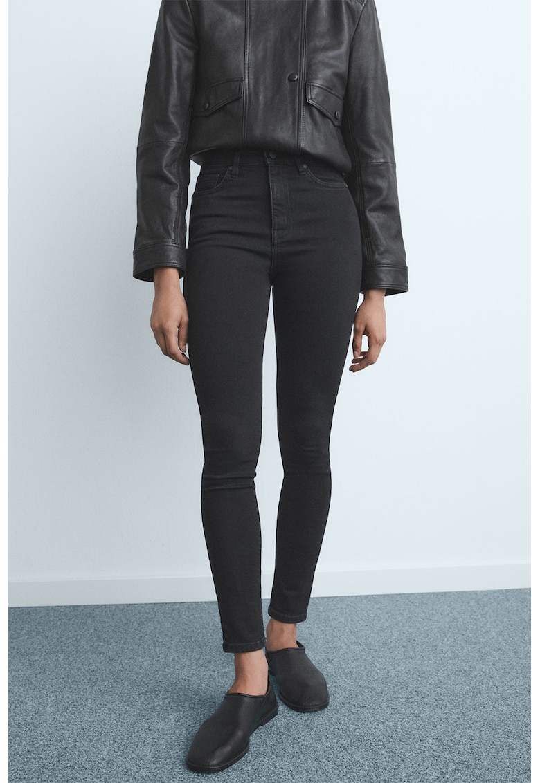 Blugi skinny cu talie inalta - Gri antracit