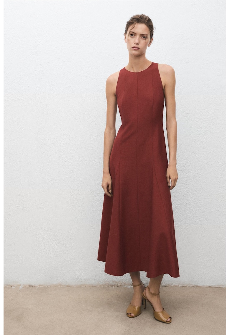 Rochie midi fara maneci - Rosu inchis