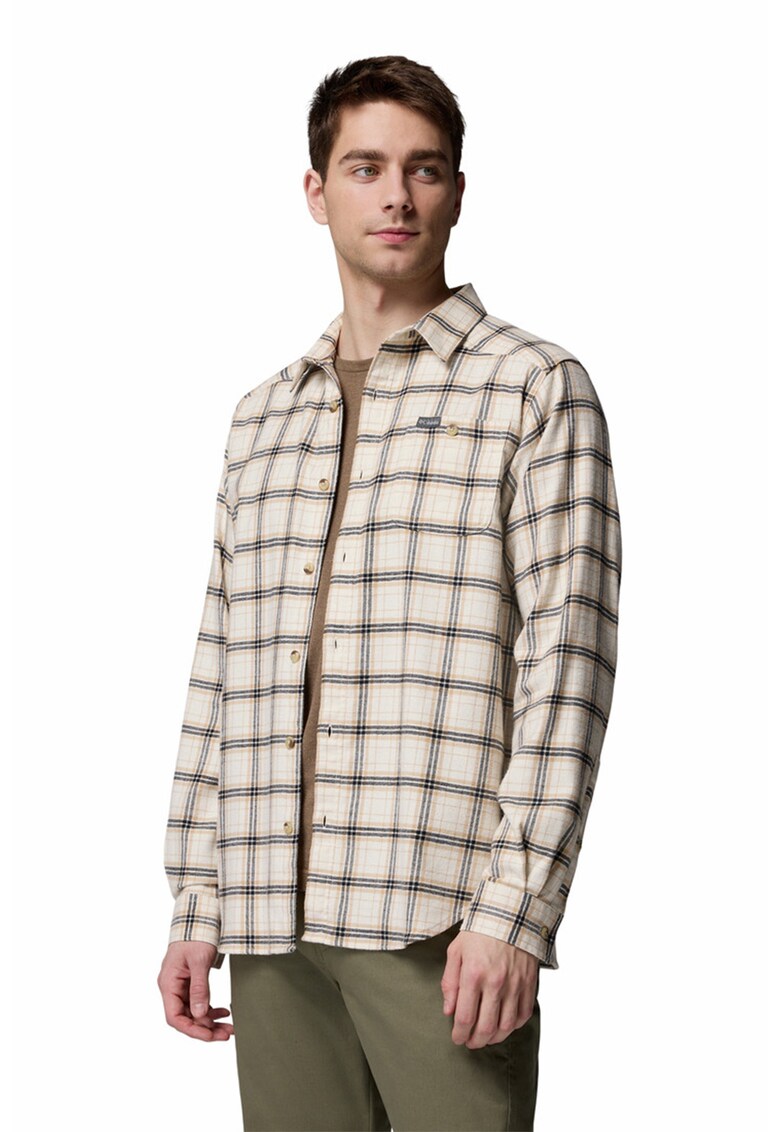 Camasa cu model in carouri si buzunar pe piept - Gri inchis melange/Portocaliu pal/Bej deschis