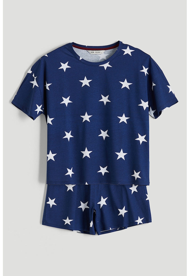 Pijama cu pantaloni scurti si imprimeu stele
