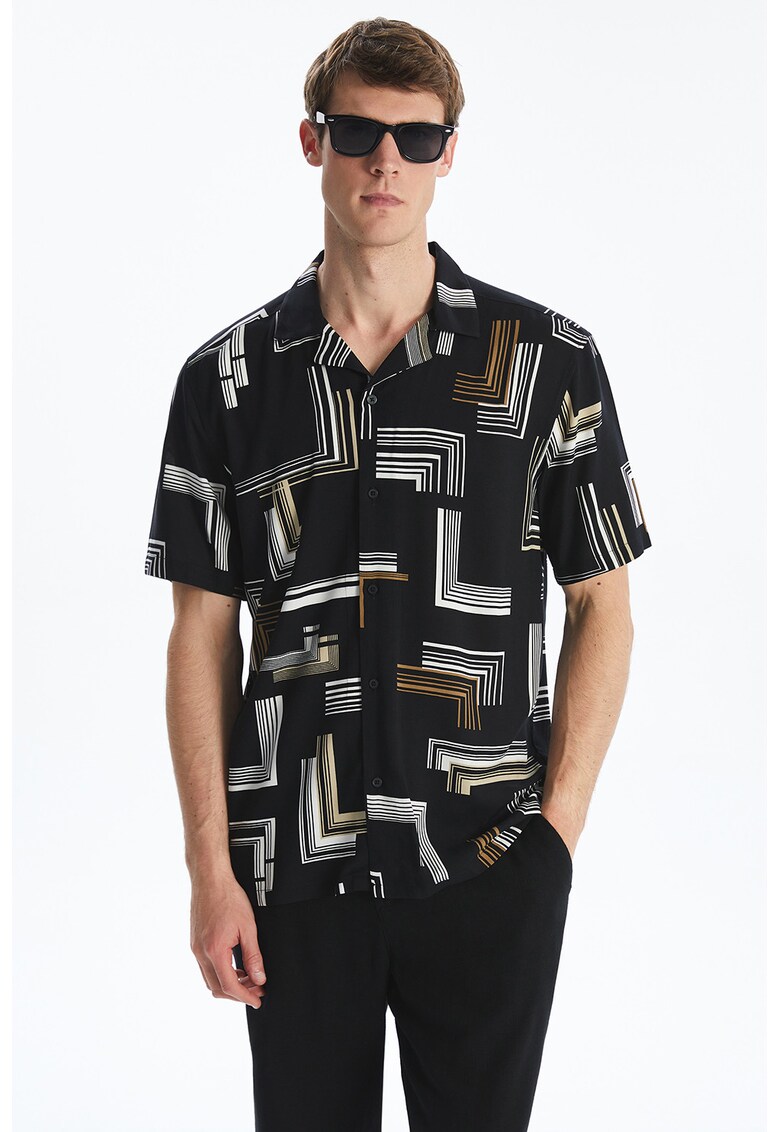 Camasa cu model si maneci scurte Vision - Negru/Galben pal/Alb optic