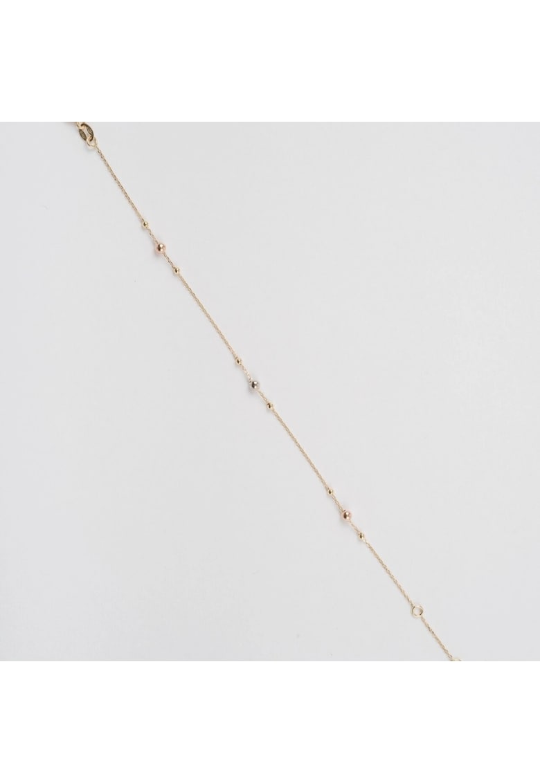 Bratara din Aur Galben - Alb - Roz de 18 k cu Bile si Lant Diamantat - Ajustabila - 1.07g