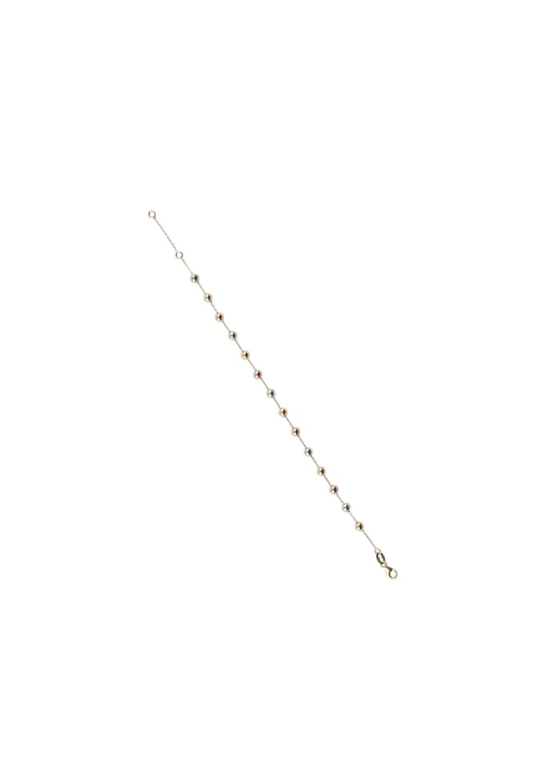 Bratara din Aur Galben - Alb - Roz de 18 k cu Bile si Lant Diamantat - Ajustabila - 1.54g