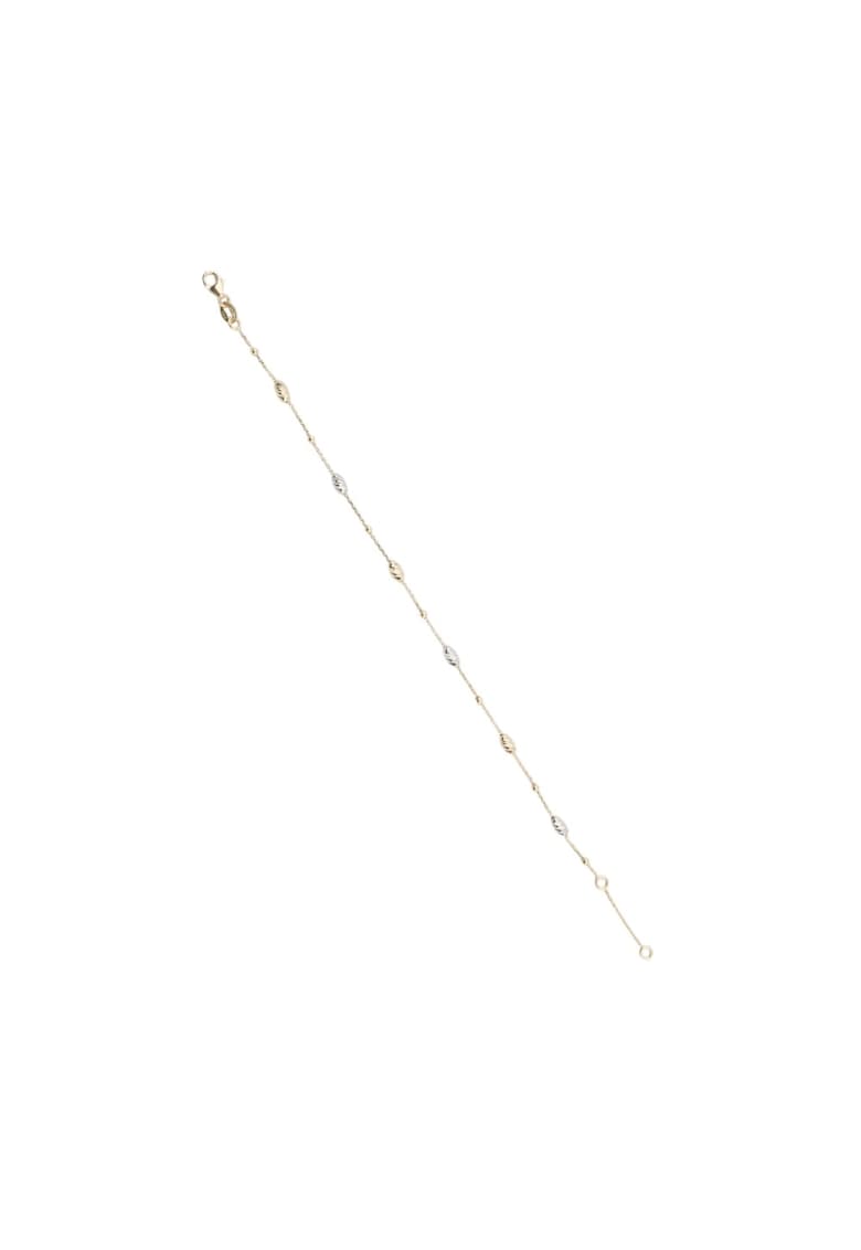Bratara din Aur Galben - Alb de 18 k cu Bile Ovale Diamantate si Lant Diamantat - Ajustabila - 1.54g