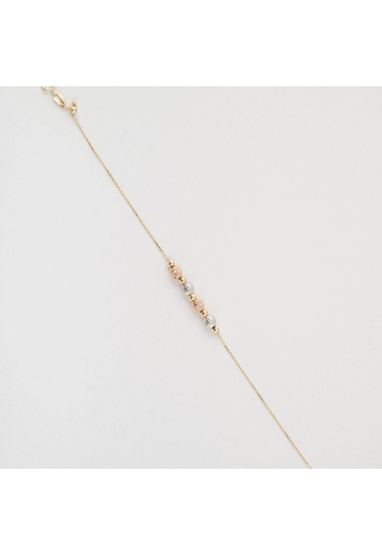 Bratara din Aur Galben - Alb - Roz de 18 k cu Bile Diamantate Lant Diamantat - Ajustabila - 1.50g