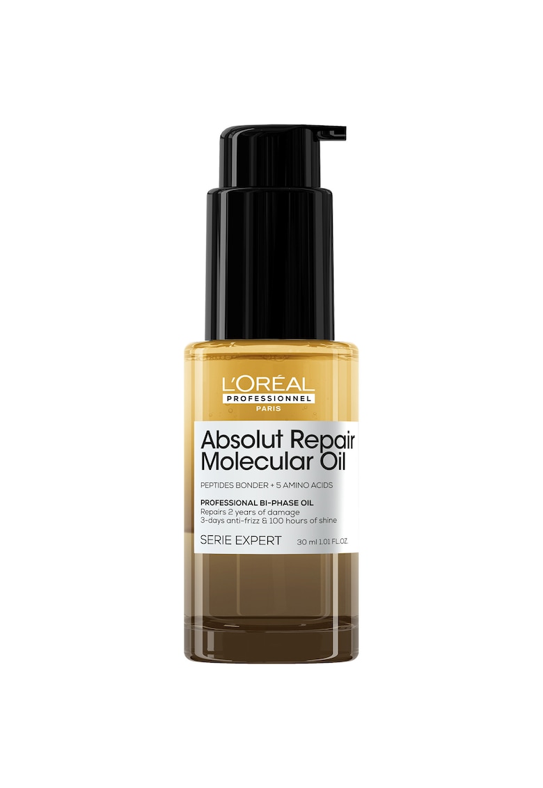 Ulei de par bifazic L’Oreal Professionnel Serie Expert Absolut Repair Molecular - efect anti-frizz - 3x mai multa hranire - pana la 100 ore de stralucire - 2% legaturi peptidice & 5 aminoacizi - nu necesita clatire - fara sulfati