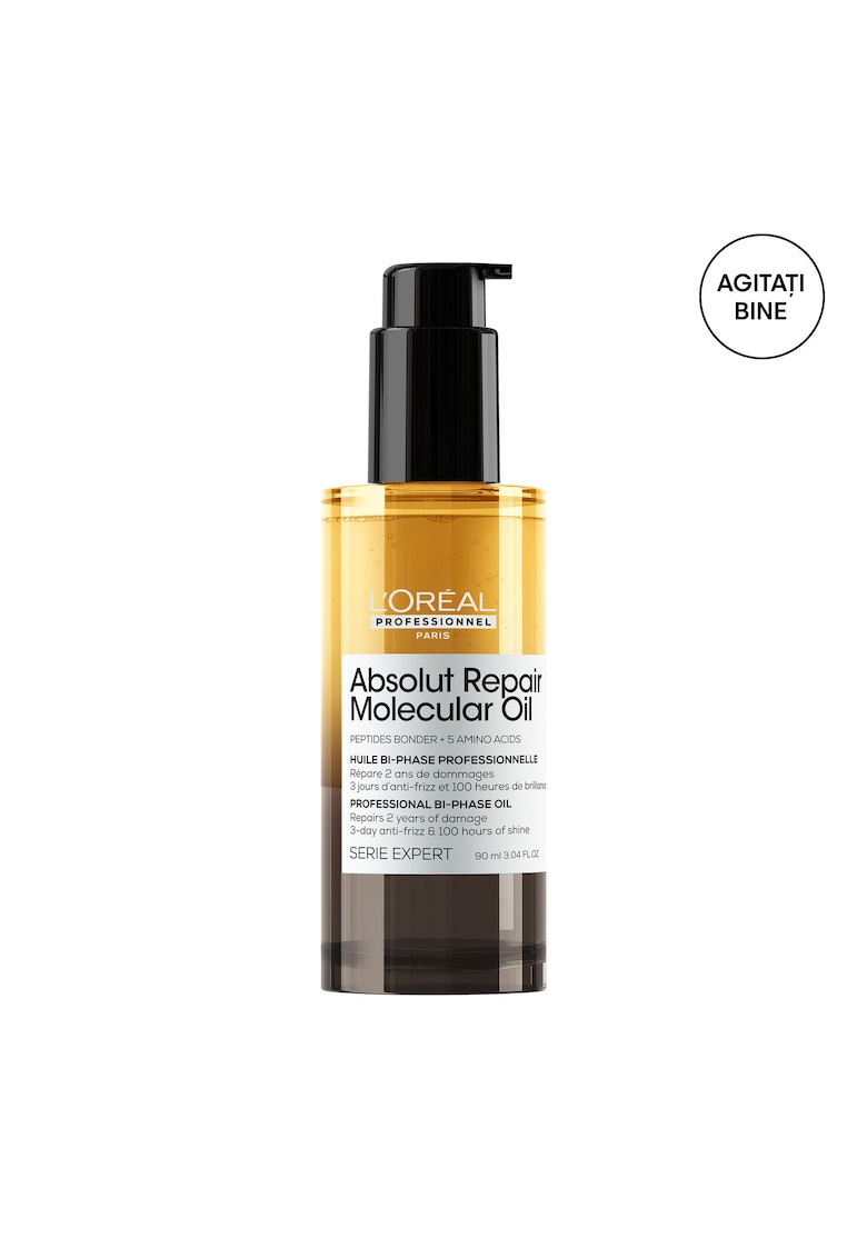 Ulei de par bifazic L’Oreal Professionnel Serie Expert Absolut Repair Molecular - efect anti-frizz - 3x mai multa hranire - pana la 100 ore de stralucire - 2% legaturi peptidice & 5 aminoacizi - nu necesita clatire - fara sulfati - 90 ml