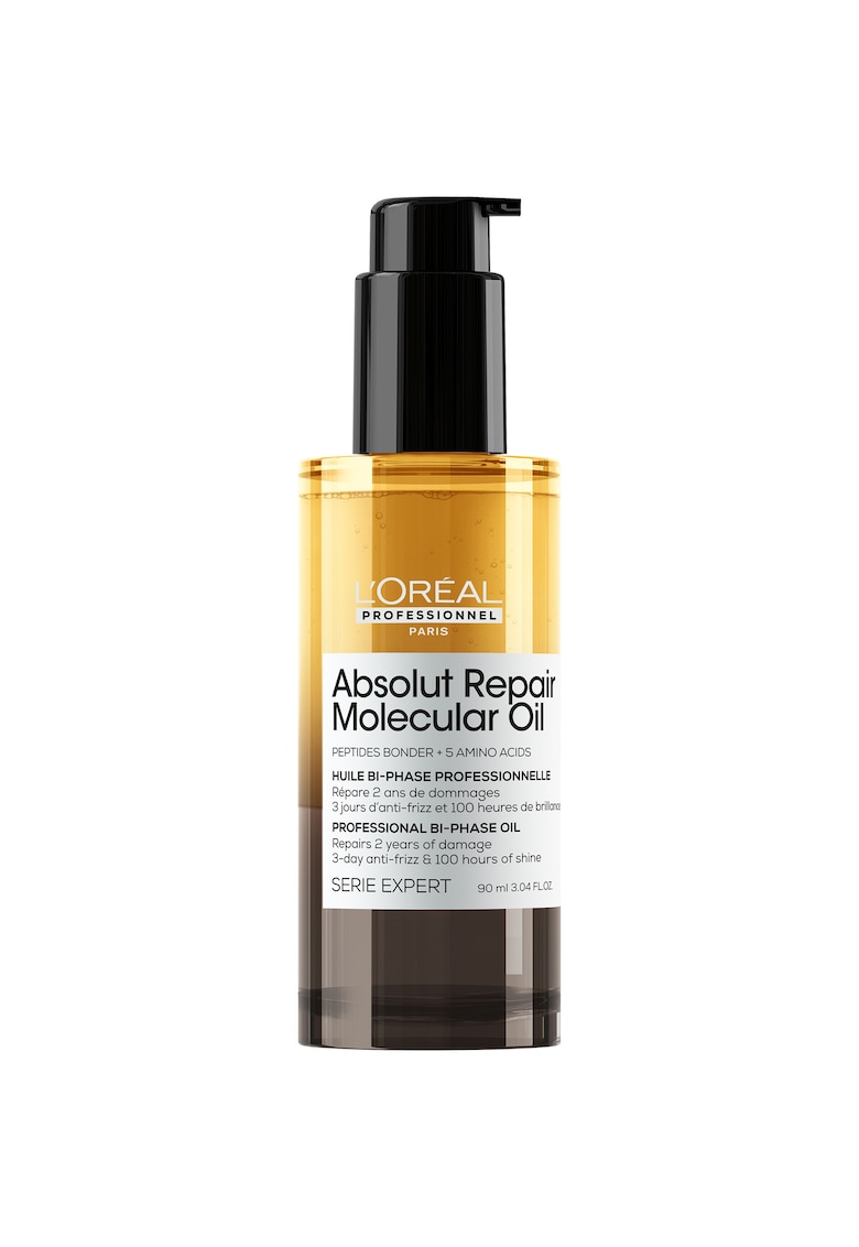 Ulei de par bifazic L’Oreal Professionnel Serie Expert Absolut Repair Molecular - efect anti-frizz - 3x mai multa hranire - pana la 100 ore de stralucire - 2% legaturi peptidice & 5 aminoacizi - nu necesita clatire - fara sulfati