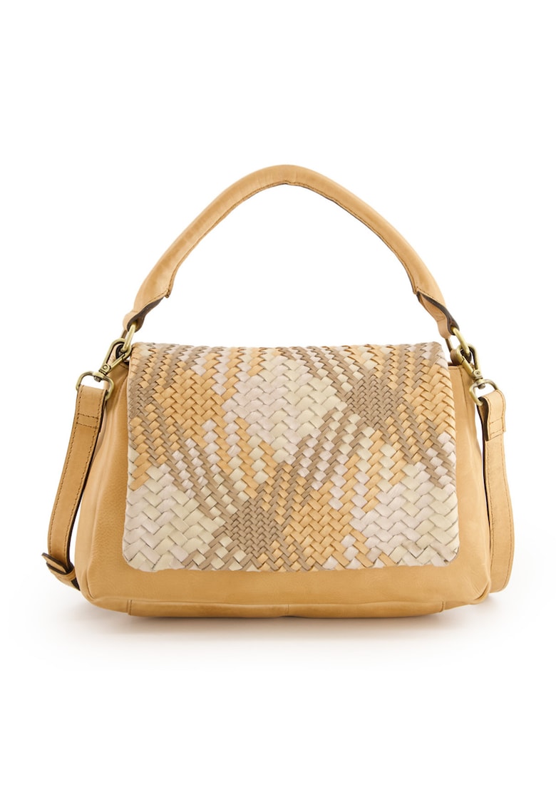 Geanta dama din piele naturala - crossbody - 3 compartimente - bej/maro - 29x20x10cm