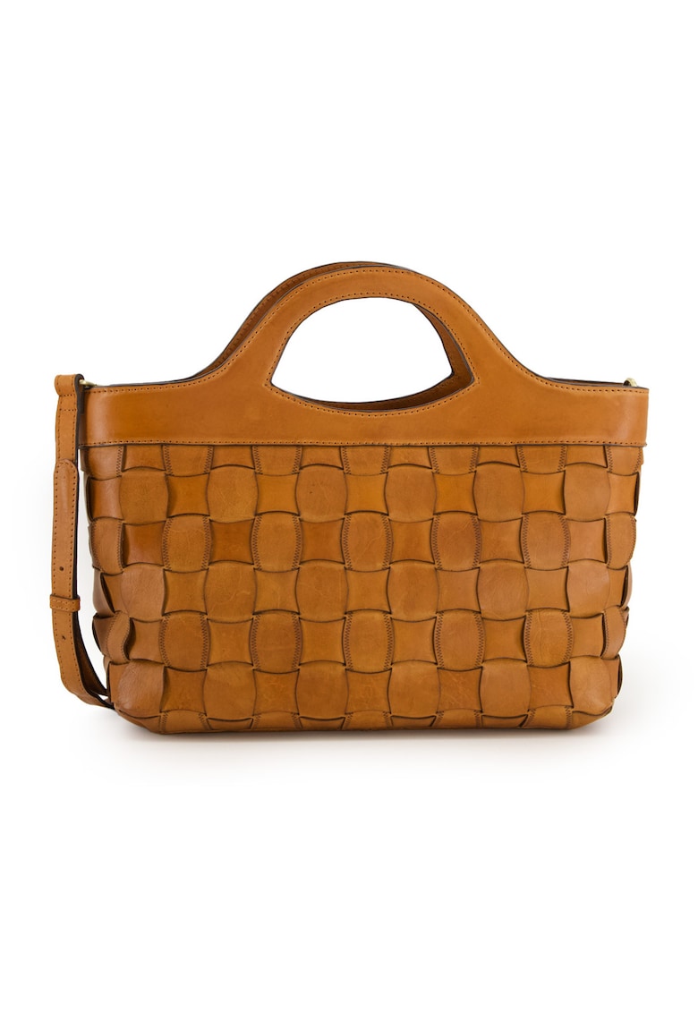 Geanta crossbody pentru femei - piele naturala - maro - 25x40x12cm - 4 compartimente interioare - curea detasabila 122cm