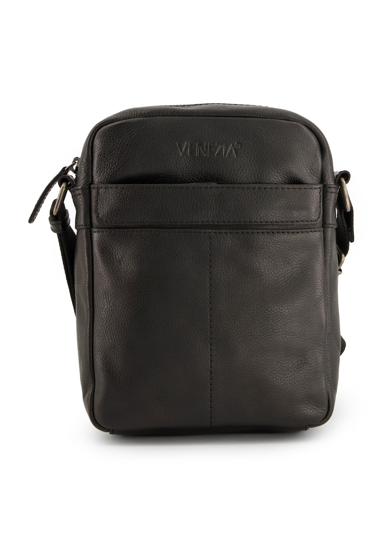 Geanta crossbody barbati - piele naturala - neagra - 23x18x6cm - 2 buzunare interioare - 2 buzunare exterioare