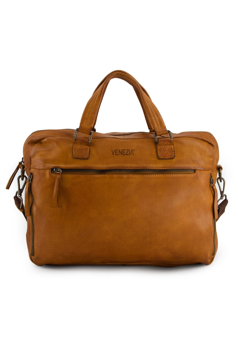 Geanta messenger din piele naturala cu buzunare