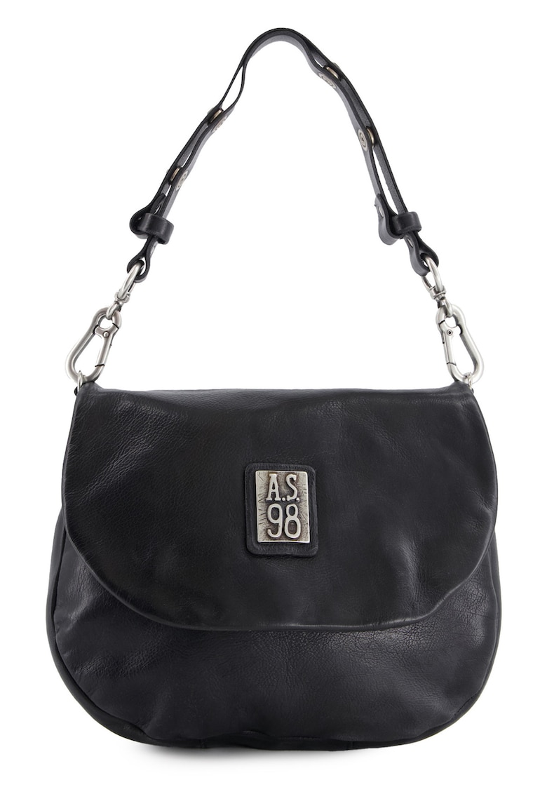 Geanta dama crossbody - piele naturala - neagra - 21x27x6cm - curea detasabila max 62cm - 4 buzunare interioare