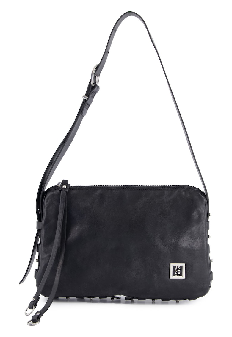 Geanta dama crossbody - piele naturala - neagra - 18x28x5cm - curea reglabila max 100cm - 4 buzunare interioare
