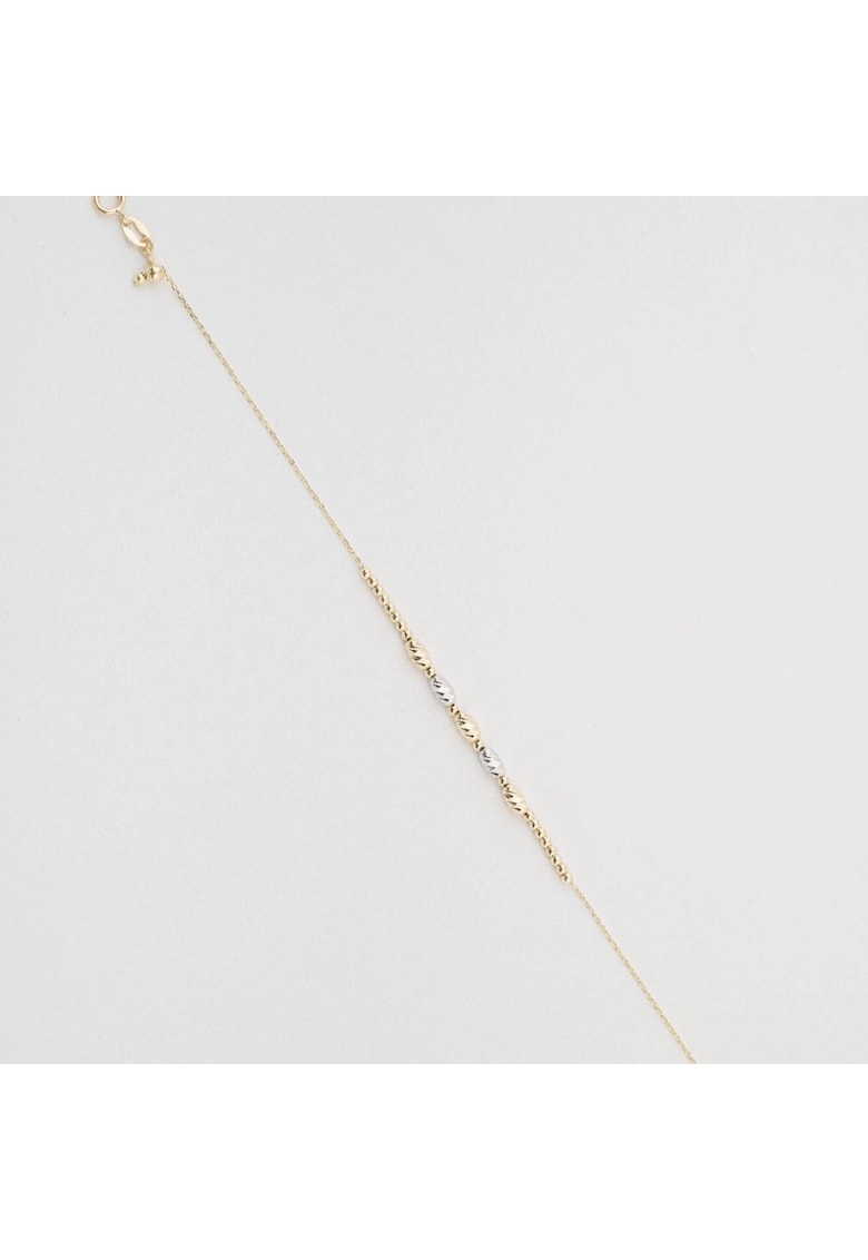 Bratara din Aur Galben - Alb - de 18 k cu Bile Ovale Diamantate si Lant Diamantat - 1.47g