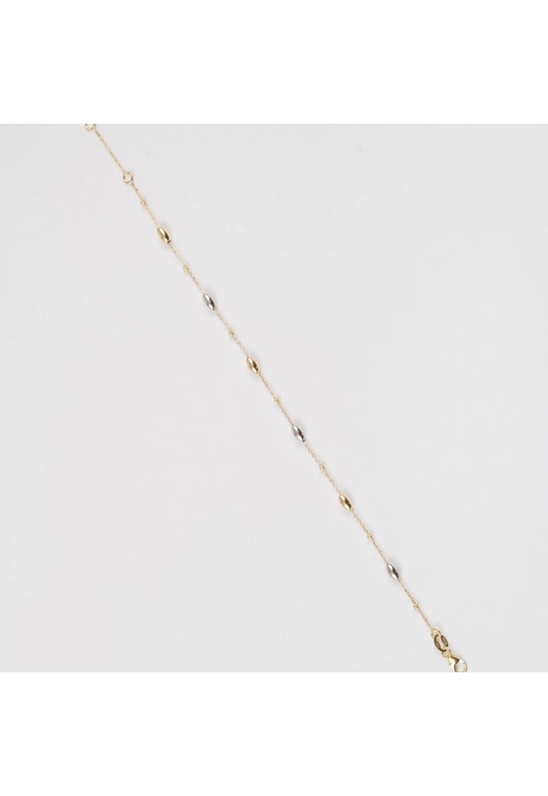 Bratara din Aur Galben - Alb de 18 k cu Bile Ovale Multicolore - Bile Diamantate si Lant Diamantat - Ajustabila - 1.27g