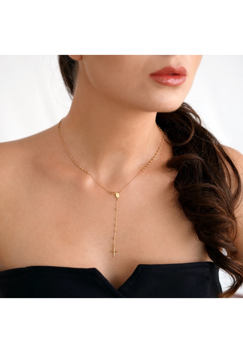 Colier Rozariu 42 cm din Aur Galben de 14K cu Bile Diamantate si Lant Diamantat - 2.40g