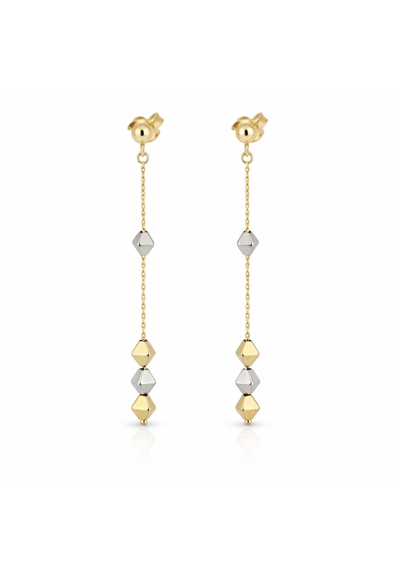 Cercei din Aur Galben de 18K cu Lant Diamantat si Romburi Multicolore Albe - Galbene -