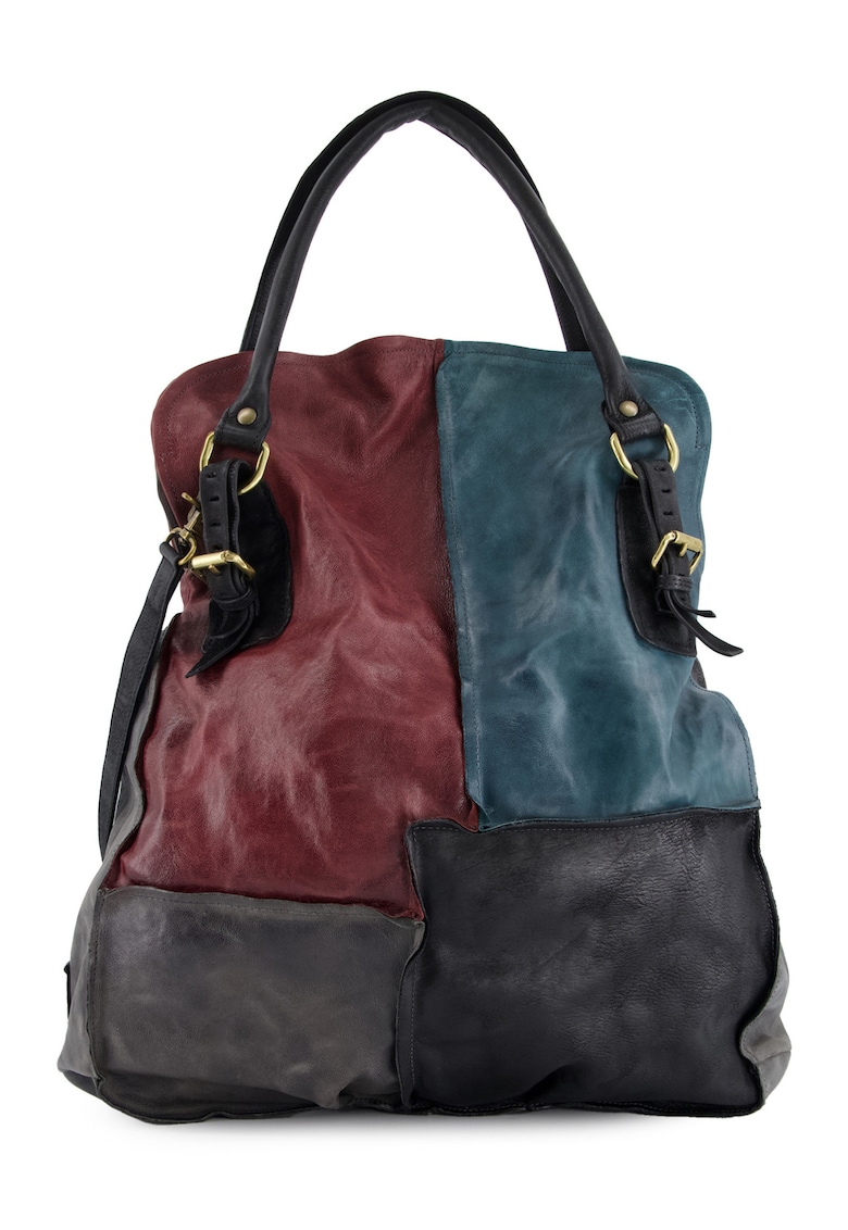 Geanta de umar multicolor - piele naturala - 54x41x9cm - cu 4 buzunare interioare - curea detasabila 85cm