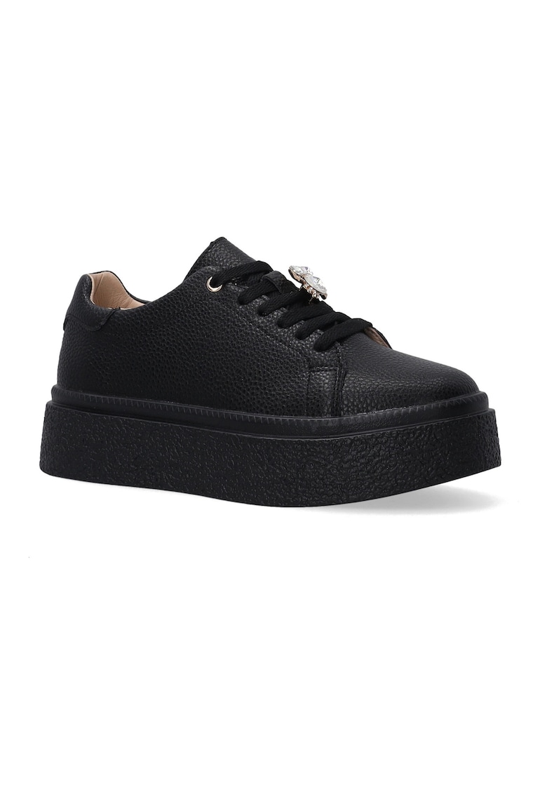 Pantofi sport din piele cu talpa flatform si garnitura cu strasuri