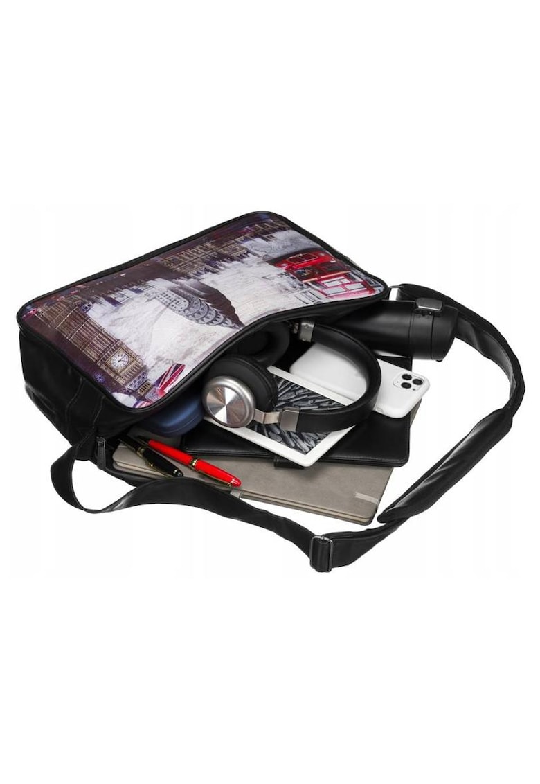 Geanta de dama - crossbody - neagra - dimensiuni A4 - cu print original - cu 4 picioruse de protectie