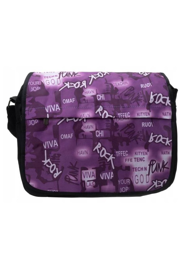 Geanta crossbody neagra - 14"" - cu 3 buzunare si curea reglabila