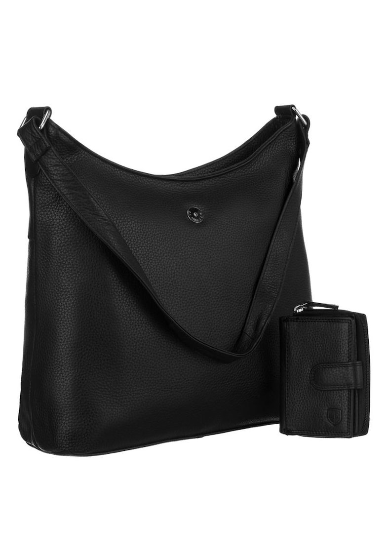 Geanta de umar din piele naturala - neagra - cu portofel RFID inclus
