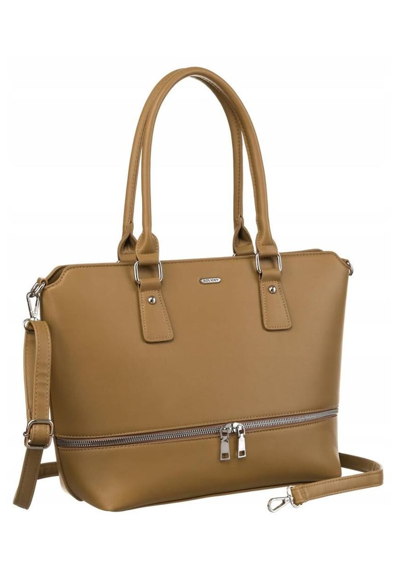 Geanta tote bej din piele ecologica cu curea reglabila -