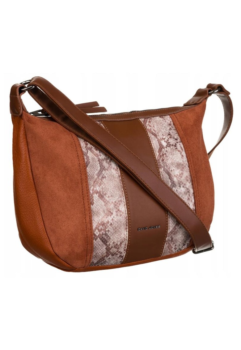 Geanta crossbody maro - 21x29x9cm - din piele ecologica cu detalii imitatie piele de sarpe Geanta crossbody maro - 21x29x9cm - din piele ecologica cu detalii imitatie piele de sarpe