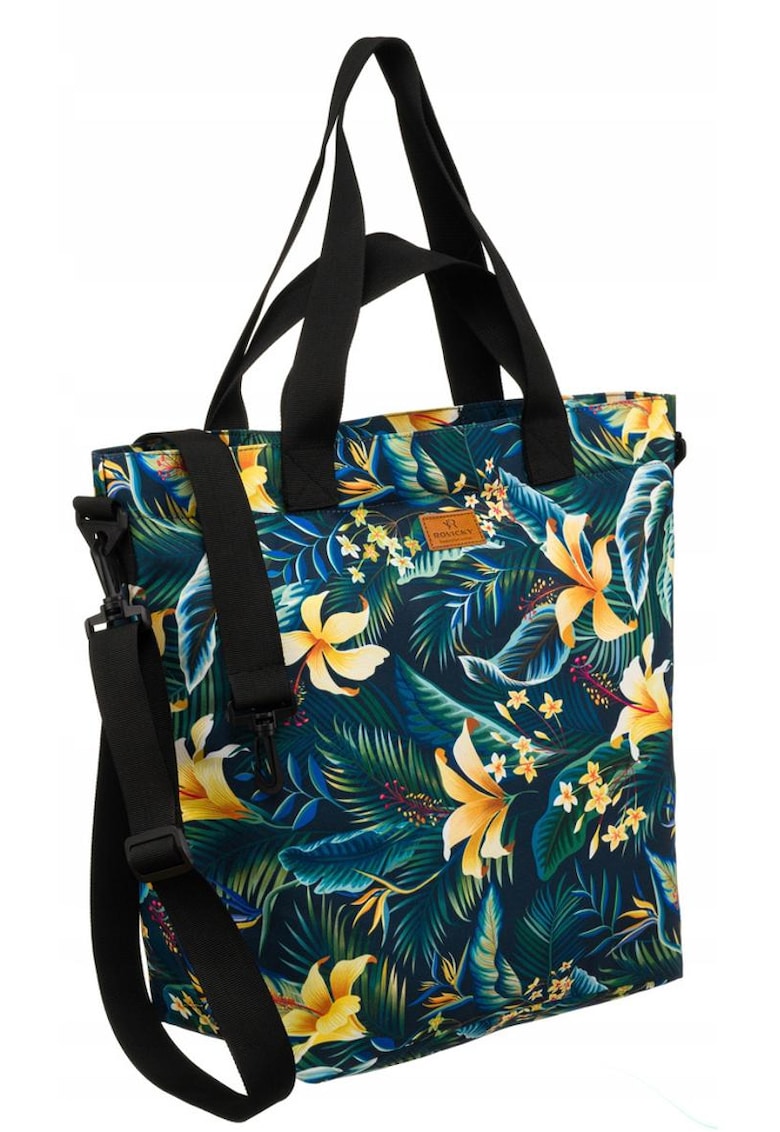 Geanta shopper multicolor - cu doua buzunare - cu manere si curea reglabila