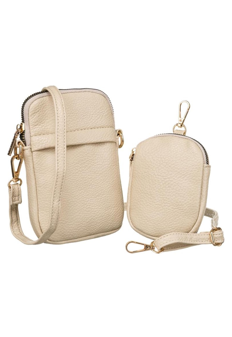 Geanta dama etui - bej - cu 2 buzunare si 3 compartimente pentru carduri - dimensiuni mici.