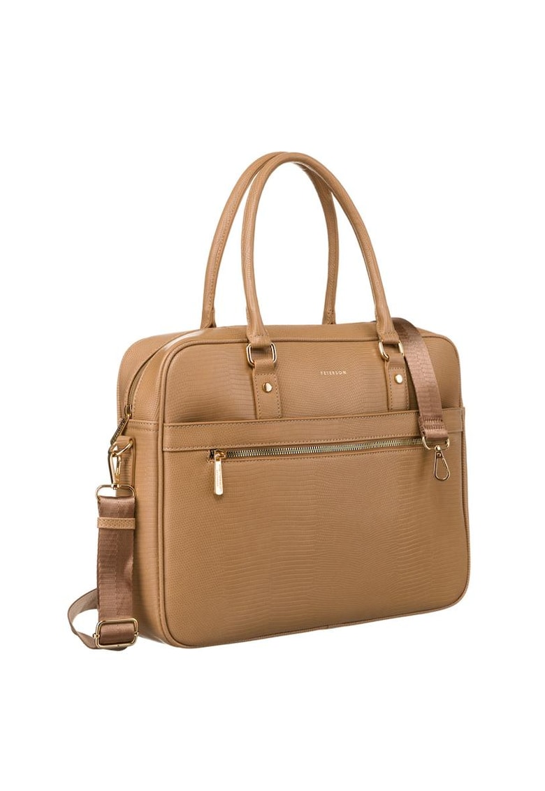 Geanta de birou din piele ecologica cu model de sarpe - bej - 28x37x10cm