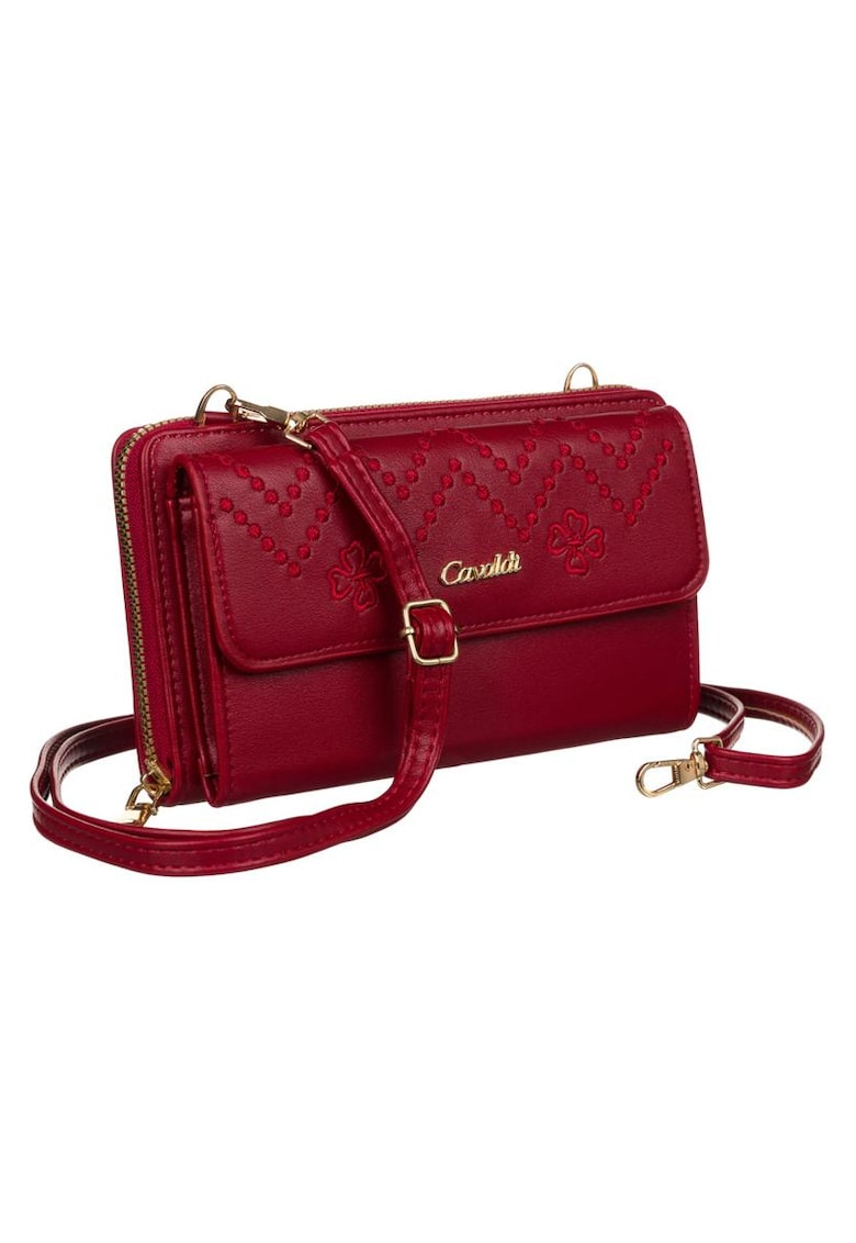 Etui din piele ecologica cu detalii brodate