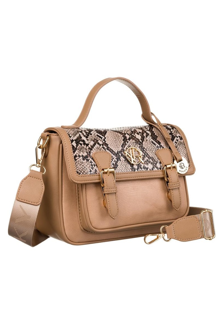 Geanta de dama model Tote - bej - cu detalii texturate si curea detasabila