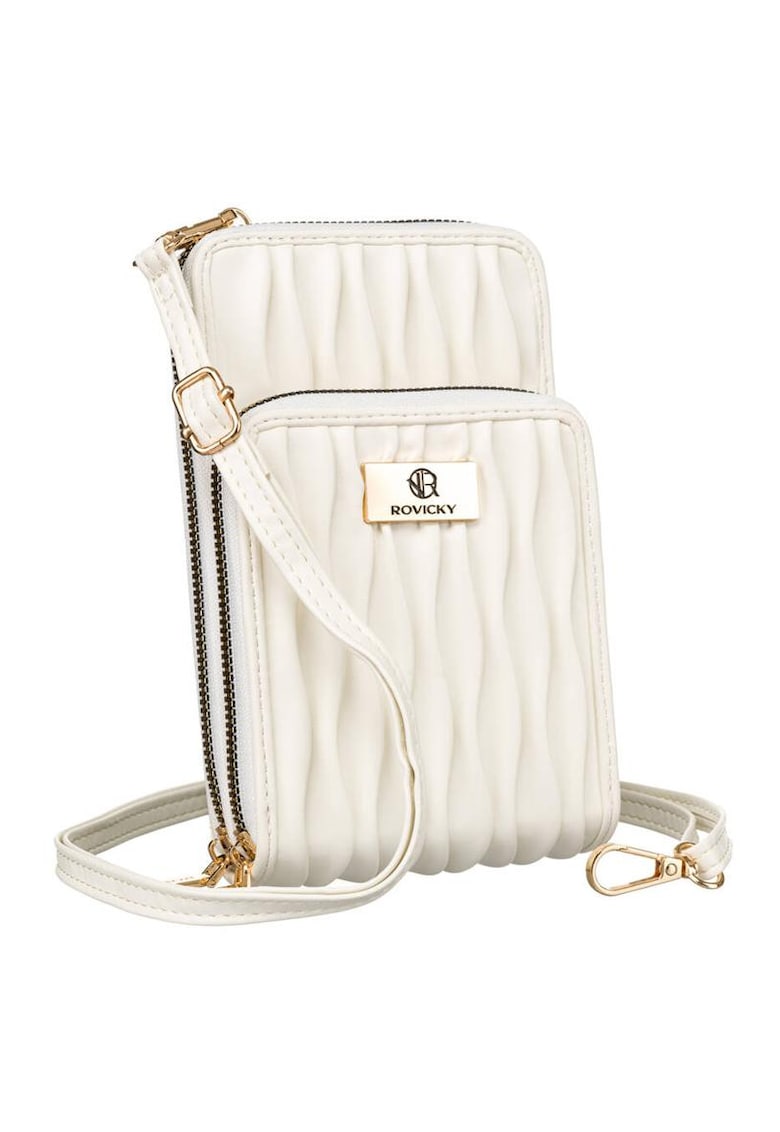 Geanta dama alba - mini handbag din piele ecologica - 2 compartimente - 6 sloturi pentru carduri