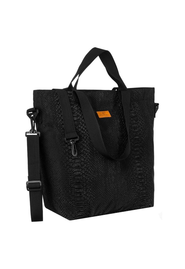 Geanta tote pentru femei - neagra - din poliester - format A4 - cu doua seturi de manere - curea reglabila