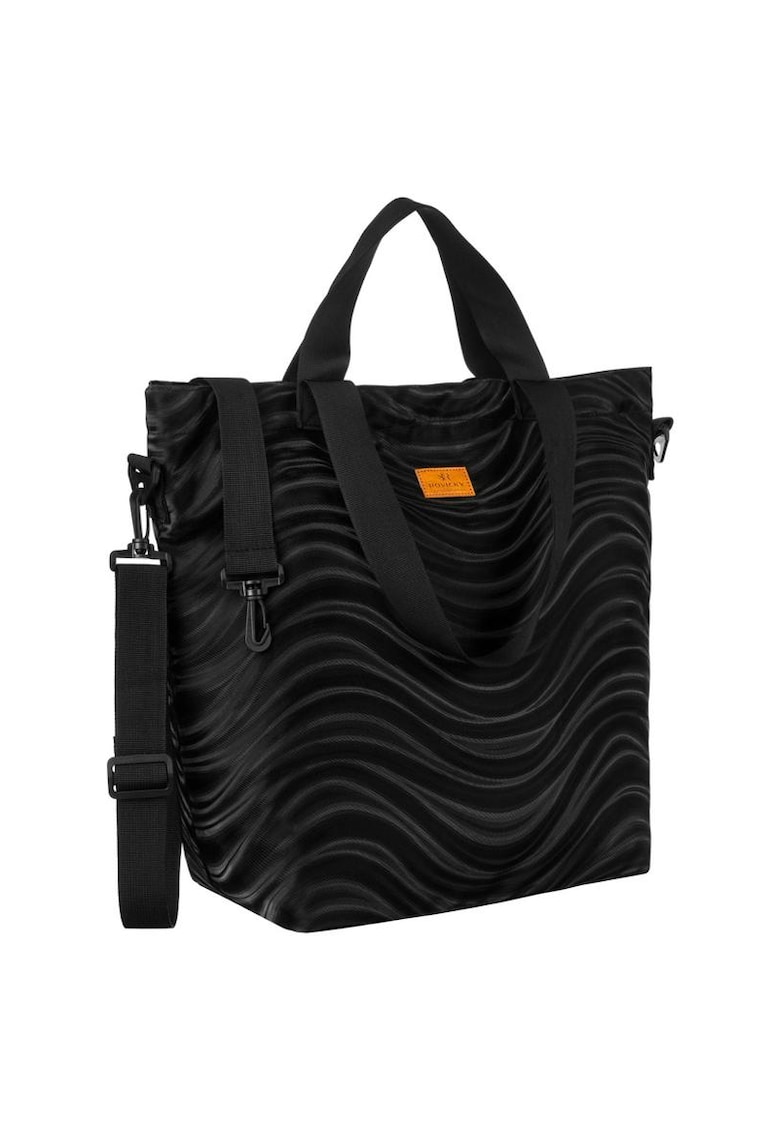 Geanta tote din poliester - neagra - cu model ondulat - format A4 - cu doua seturi de manere