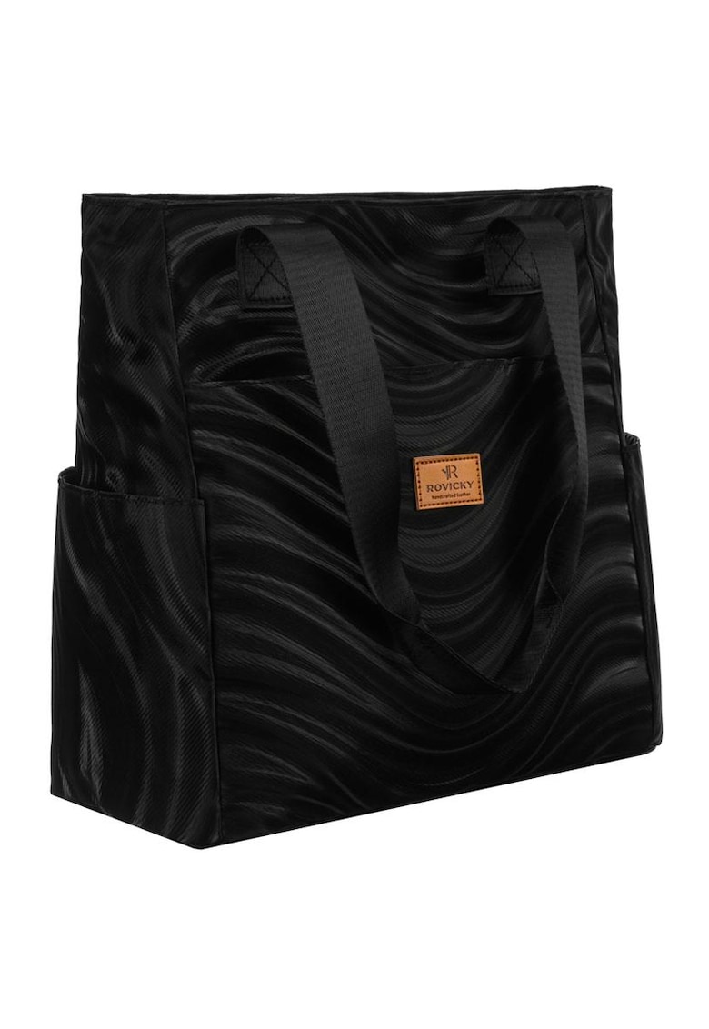 Geanta tote neagra - 30x28x15cm - din poliester cu model ondulat